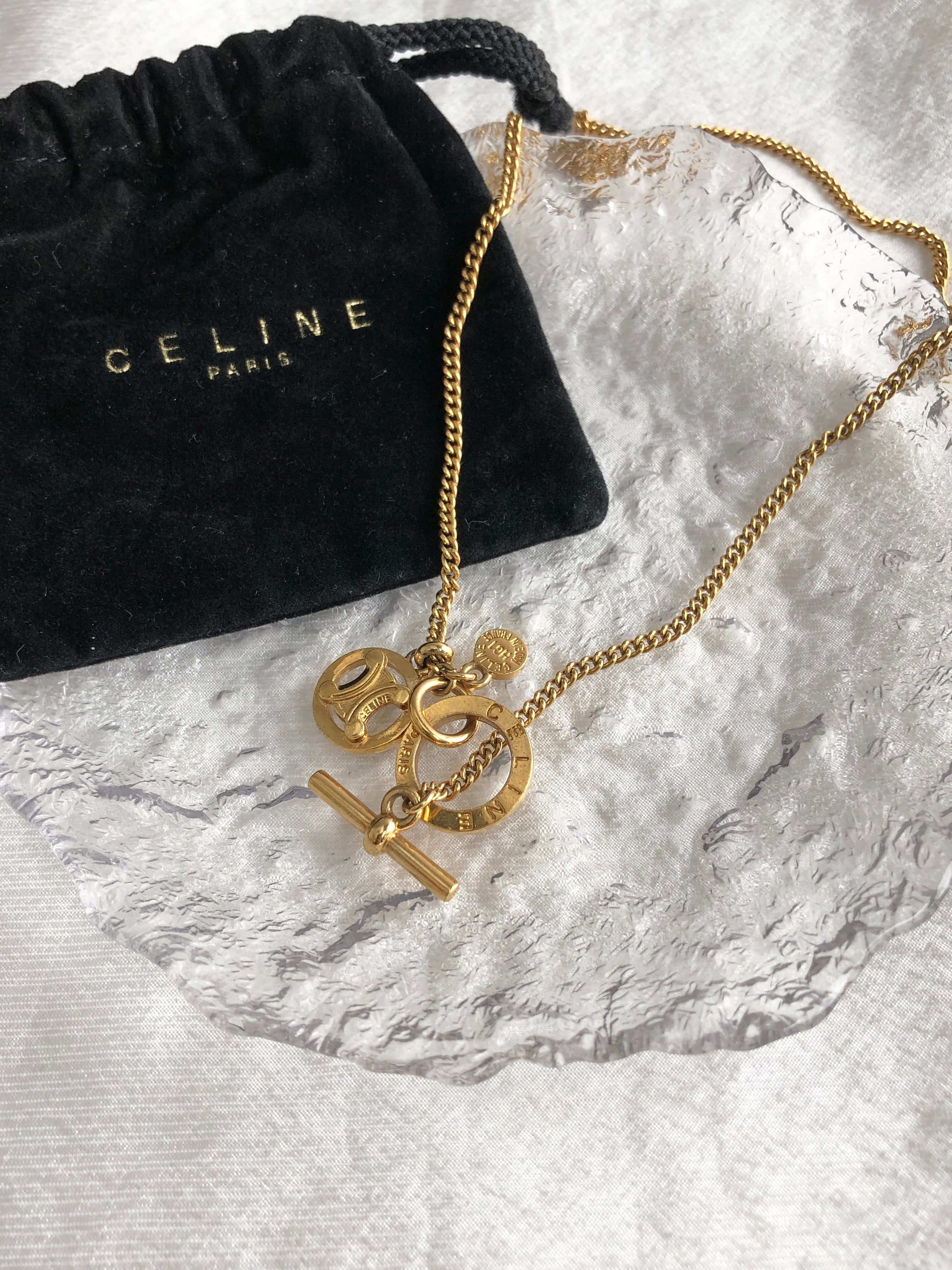 CELINE セリーヌ ネックレス ゴールド ブラゾン マンテル vintage
