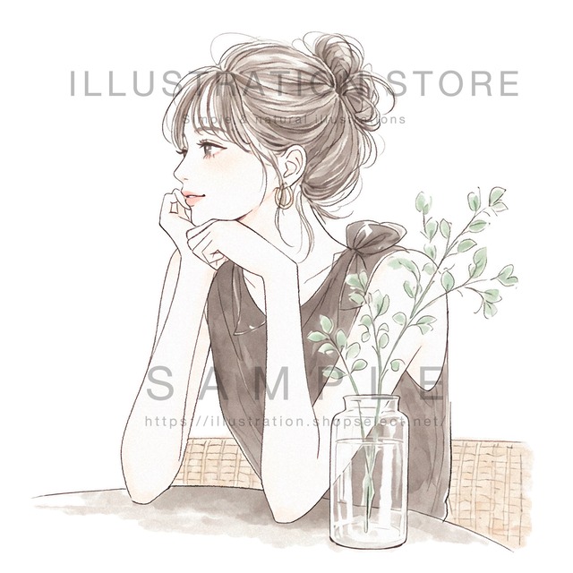 お団子ヘアの女性のイラスト素材
