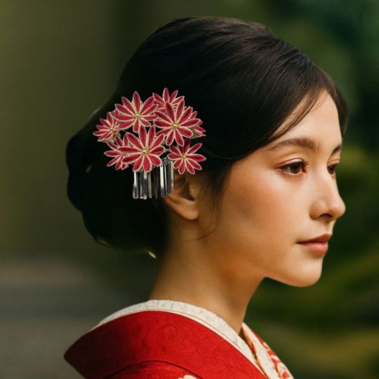 雅紅栄(みやびべにさかえ)| 赤と金が織りなす煌めきのつまみ細工髪飾りセット 成人式・卒業式・結婚式・和装前撮りにおすすめ(S058)・画像2