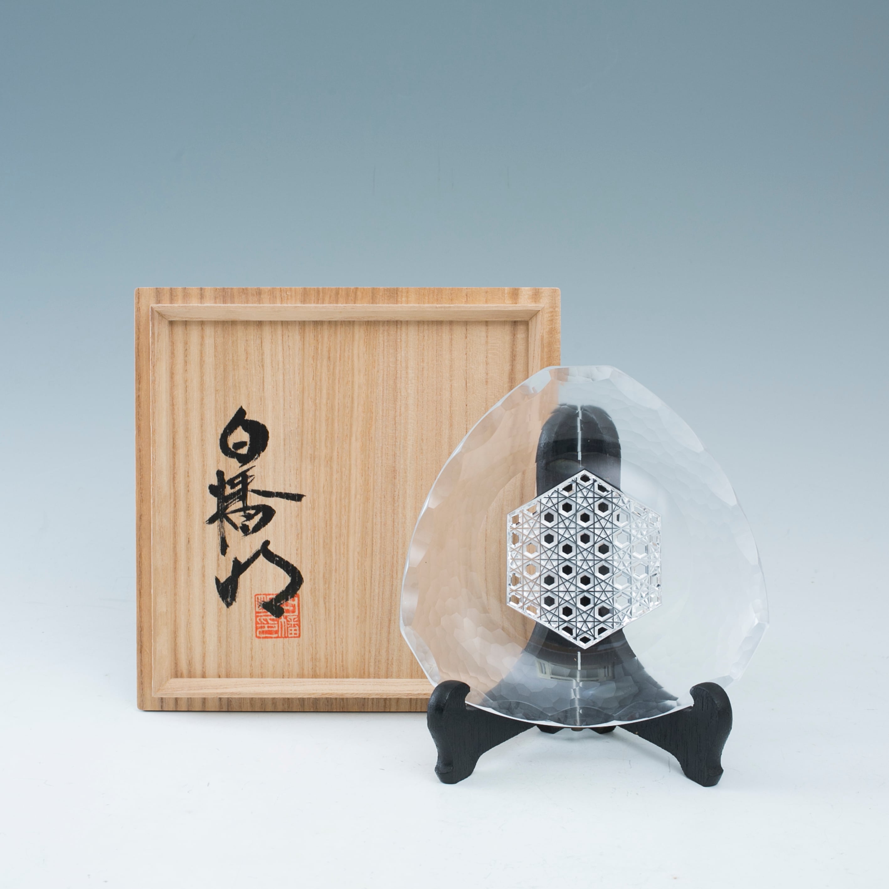 粒六角紋 ガラス平皿 白幡明 ガラス皿 ガラス工芸 ガラス作家 日本工芸