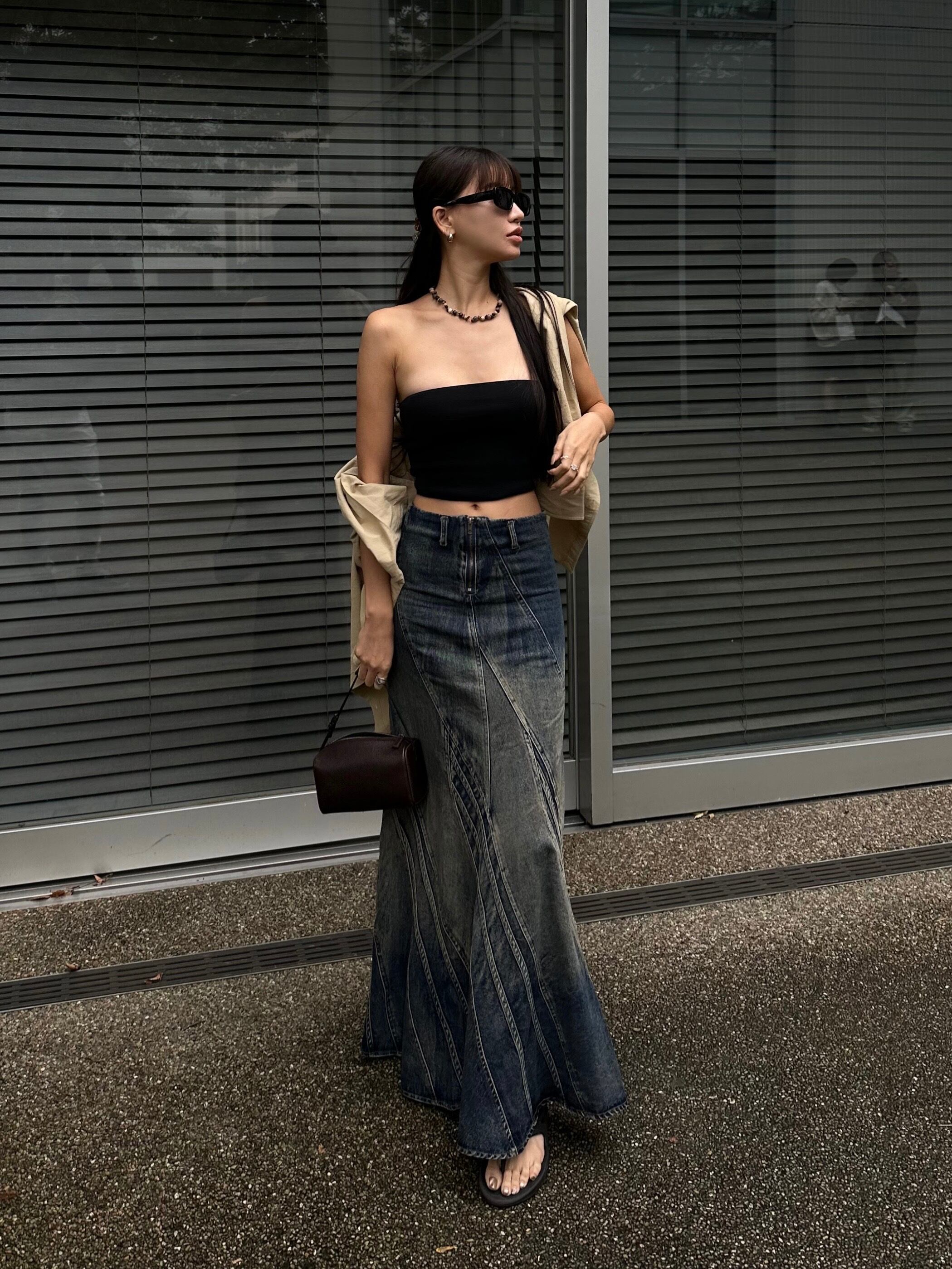 ヴィンテージステッチマキシデニムスカート