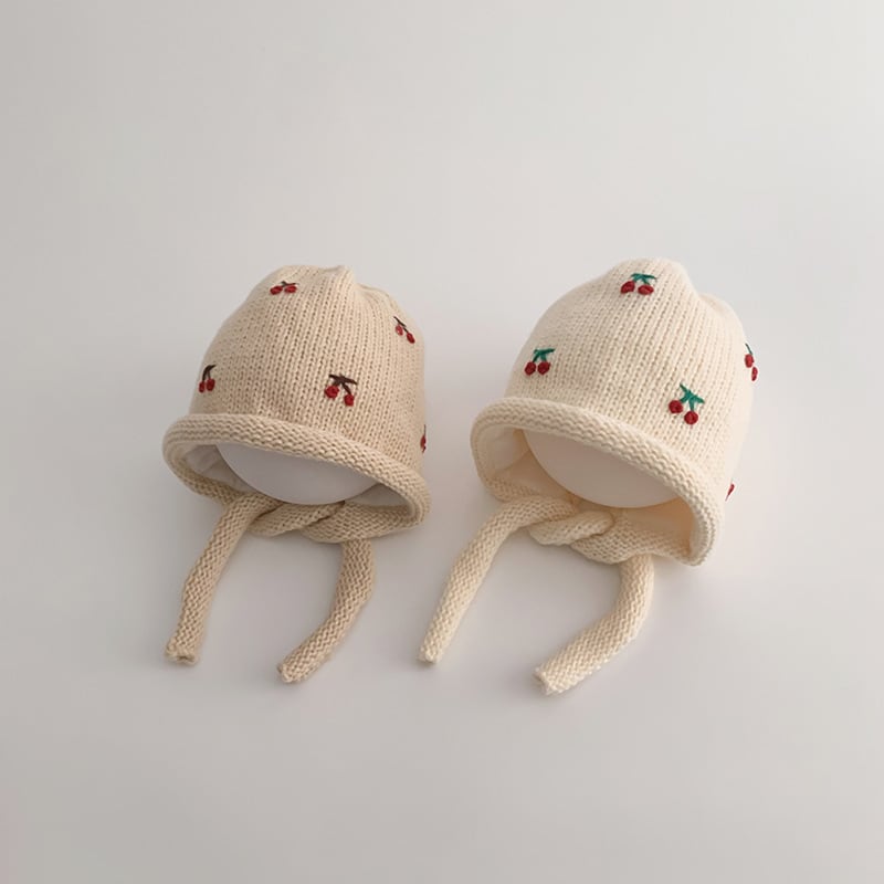 【HAT】チェリー柄ニット帽子