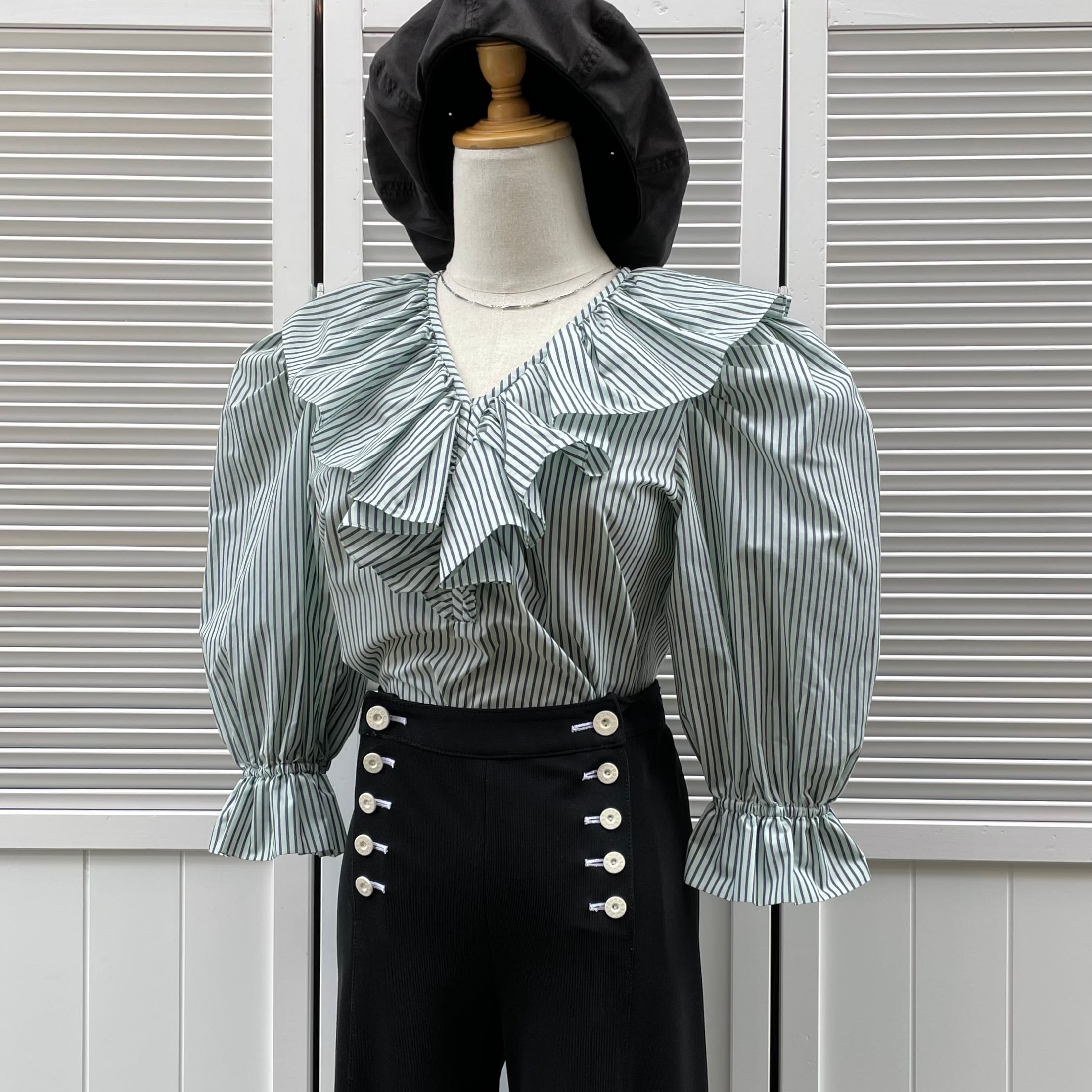 YSL stripe puff sleeve blouse〈レトロ古着 イヴ・サンローラン ...