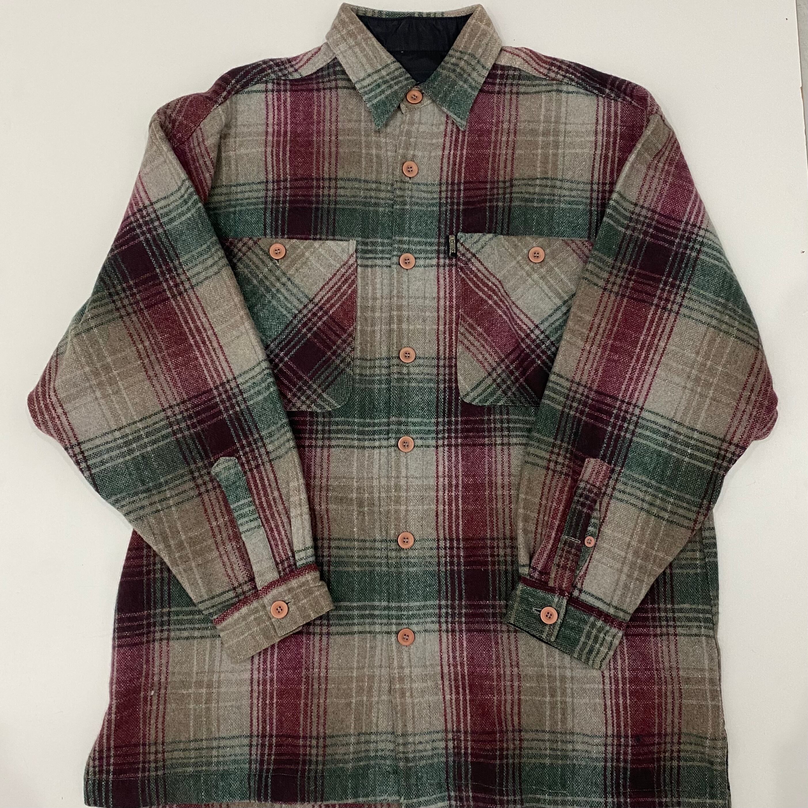OVER SIZE SHADOW CHECK WOOL SHIRT