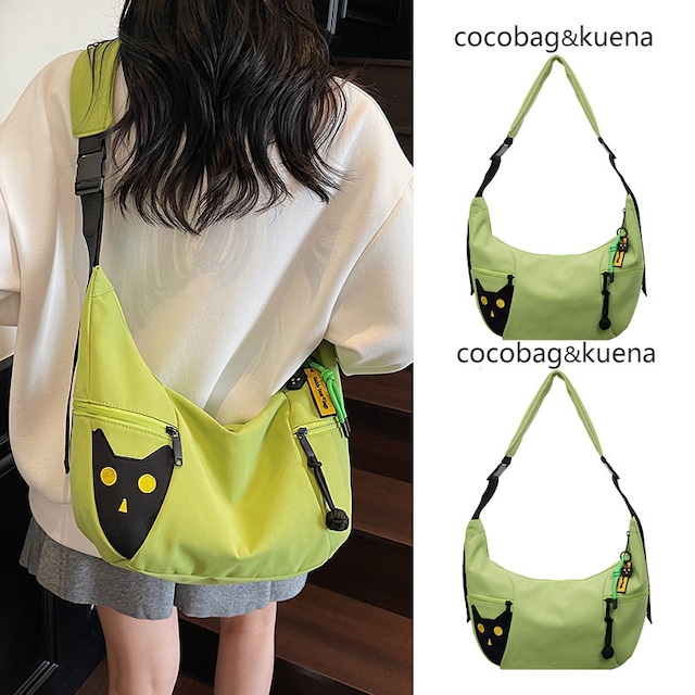 【Cocobag kuenaシリーズ】★バッグ★ 3color 肩掛けバッグ レディース 可愛い 猫 猫柄 ショルダーバッグ 配色