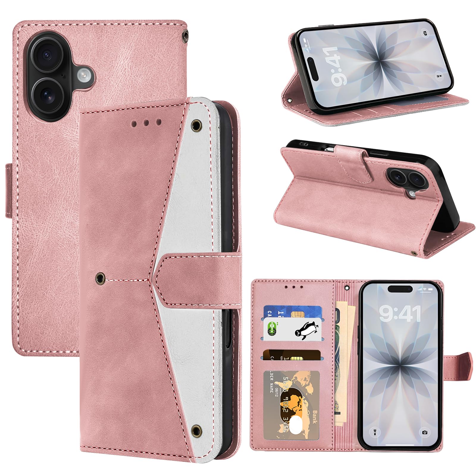 CaseForLuck iPhone 17 用 ケース 手帳型 カード収納 肌感レザー 耐衝撃 指紋防止(ピンク)