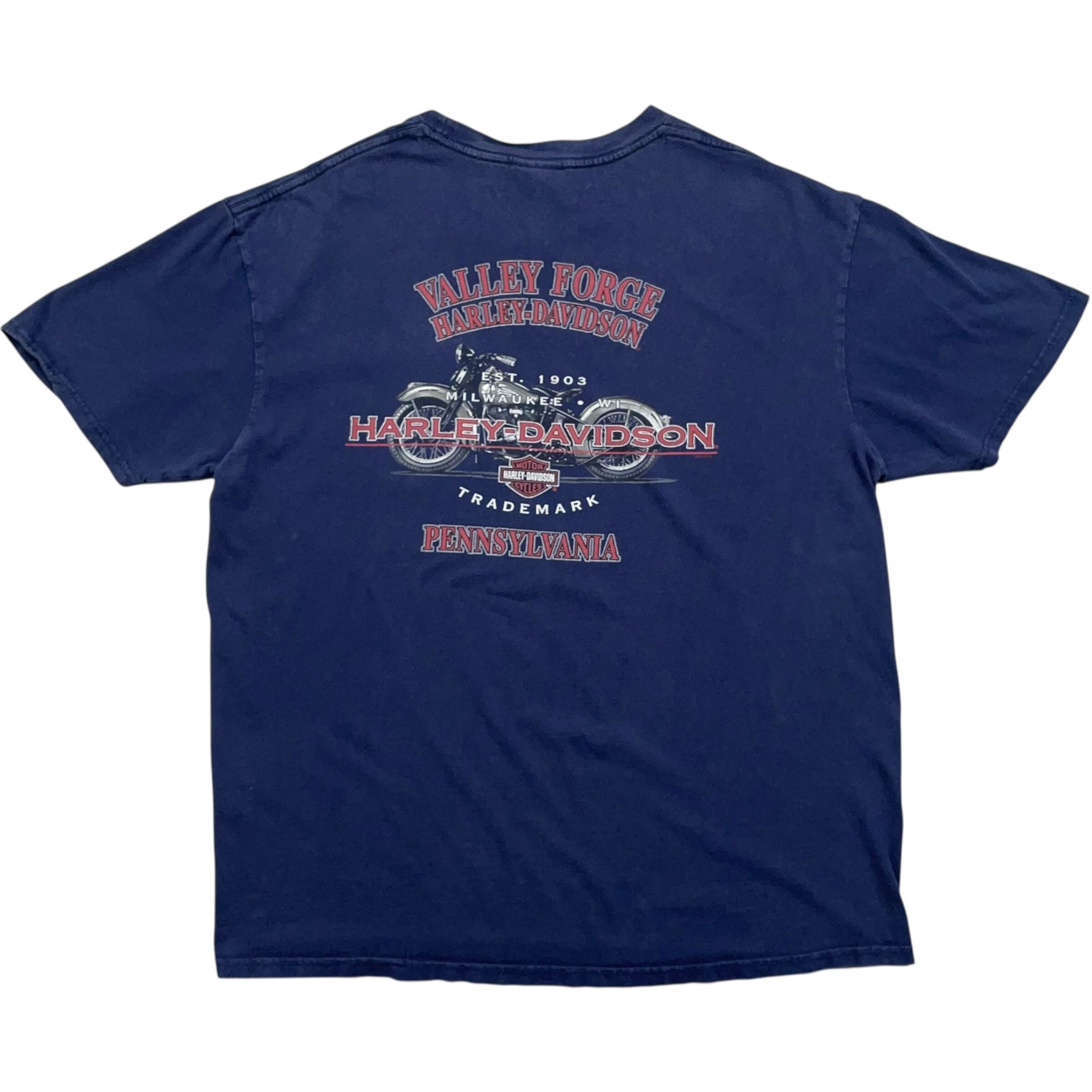 《XL》 Harley-Davidson ハーレーダビッドソン Tシャツ 両面プリント 胸ポケット ネイビー no.7307