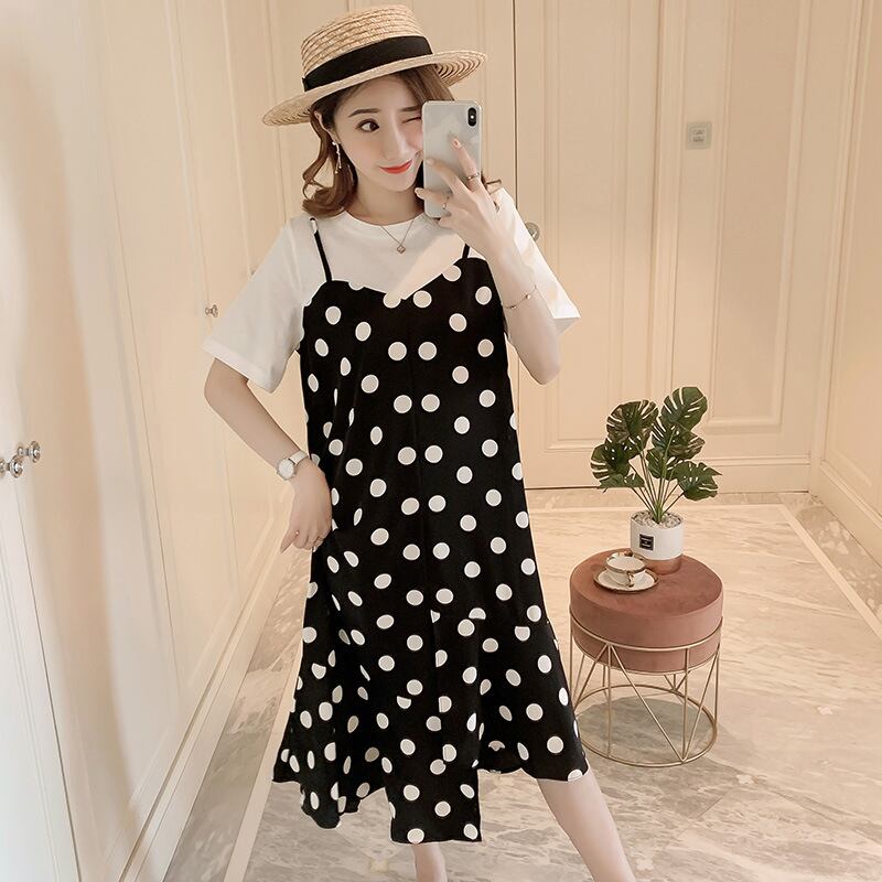 【新作】【送料無料】 マタニティドレス2019夏の新しい半袖ドレスファッション水玉フェイク2ルーズミドルレングスマタニティドレス-アリババ サマー 夏物 expec249288008132