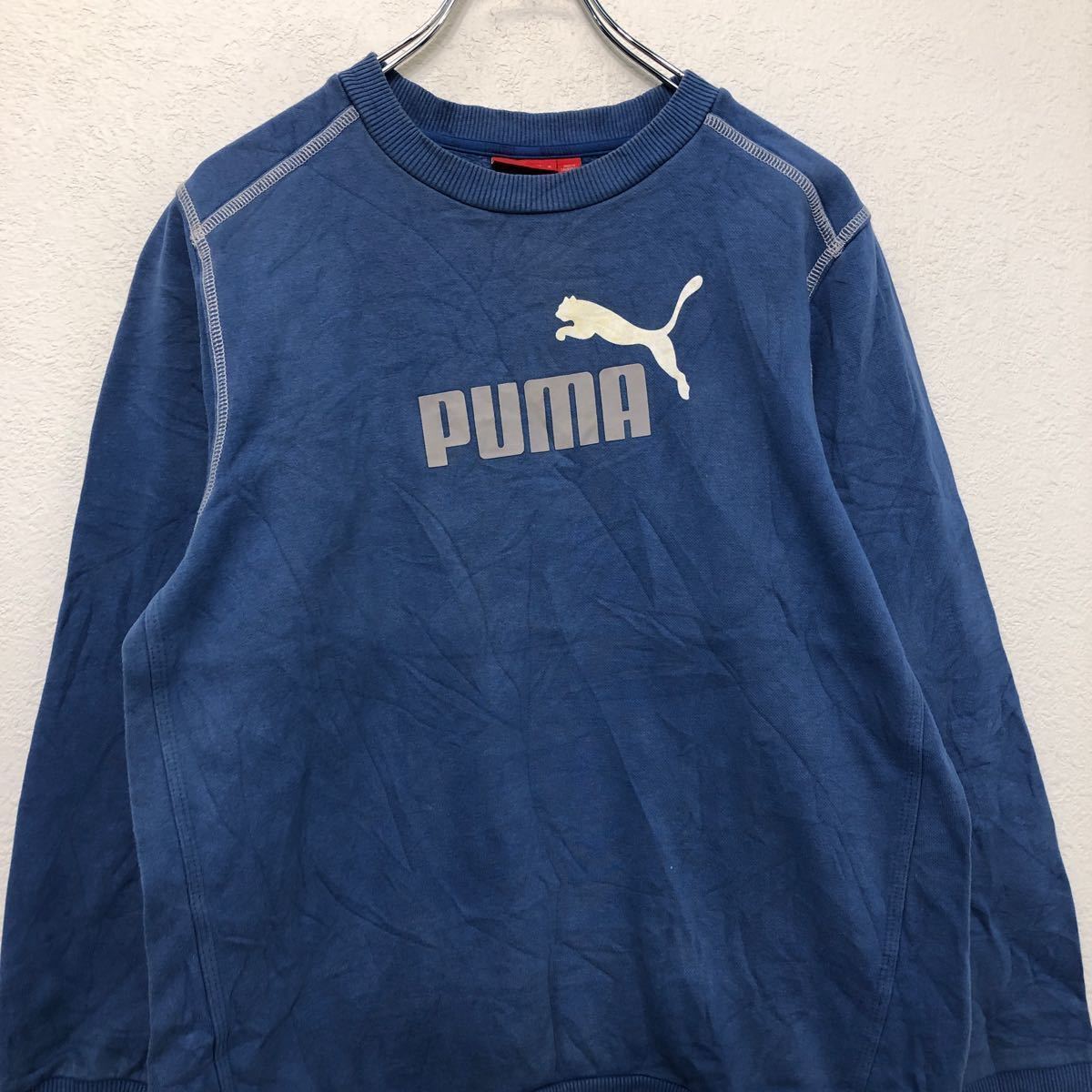 PUMA プリント スウェット トレーナー XL ブルー ホワイト プーマ ロゴ