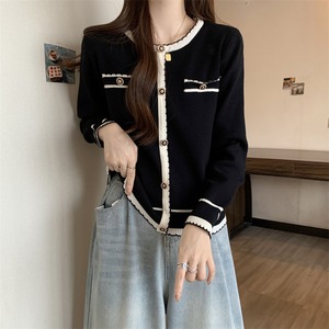bicolor round collar cardigan（black / ivory）　A0232