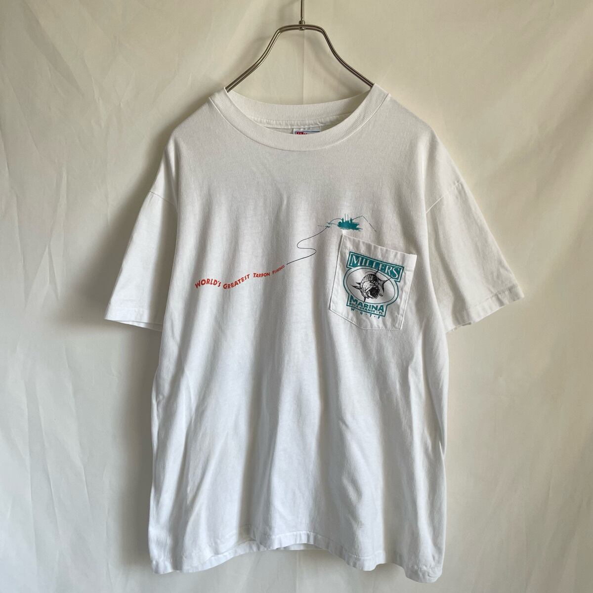 90s 魚 フィッシング 釣り Tシャツ 古着 白 ホワイト アート バック ...