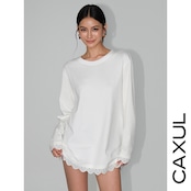 レーストリム ラウンドネックトップス/2color