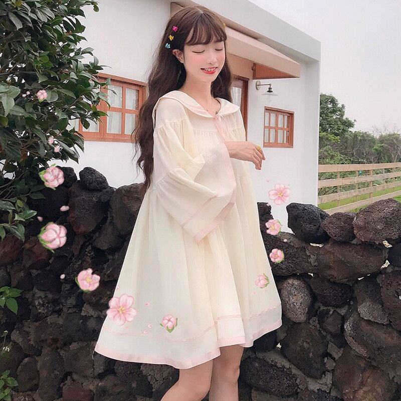 夏の女性の2020年の新しいeseスカートミドル丈の小さな新鮮なネイビースタイルの小さなドレスかわいいルーズ 萌量不足45624163801