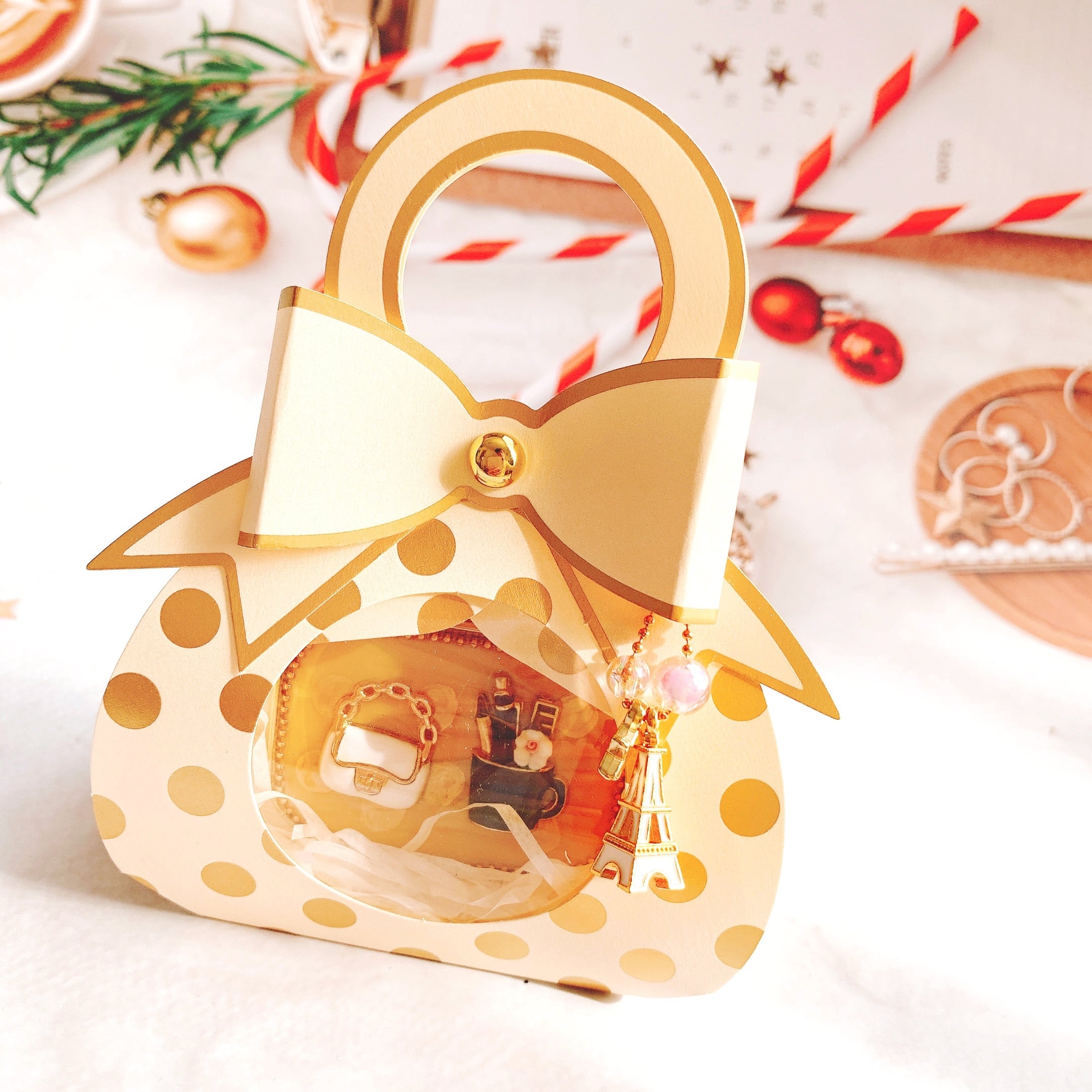 ジュエリーコフレ Paris モンブラン / ポルカドットのジュエリーケース チャーム 鏡付き / petiterara