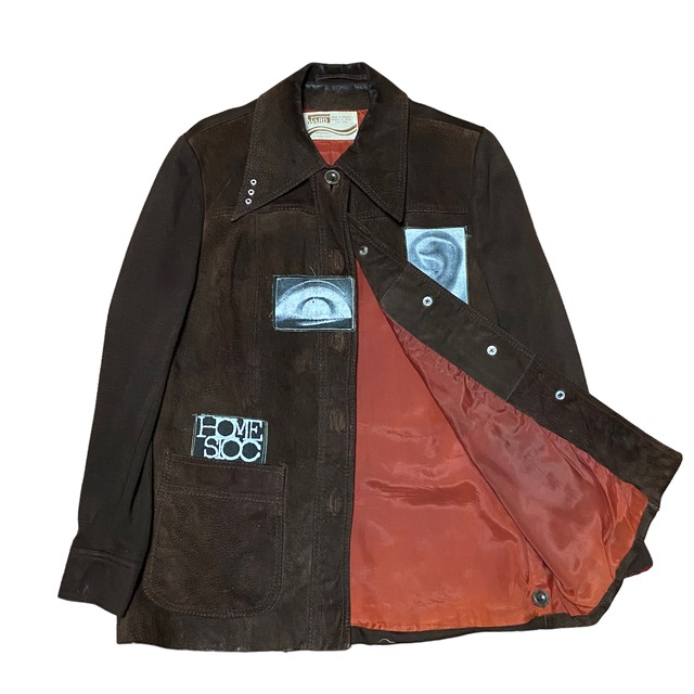 70s leather×acrylic shirt jacket -see no evil, hear no evil, speak no evil-