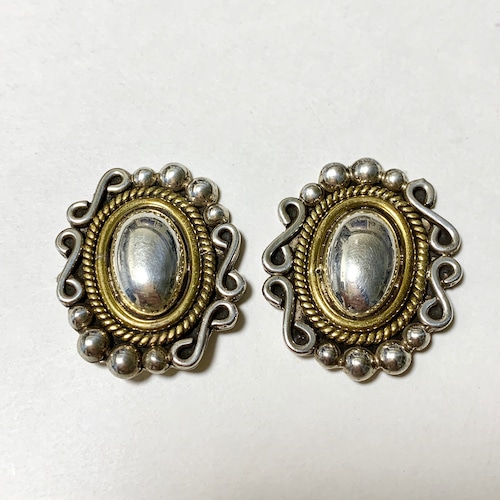 Vintage 925 Silver & Brass Victorian Designed Earrings Made In Mexico