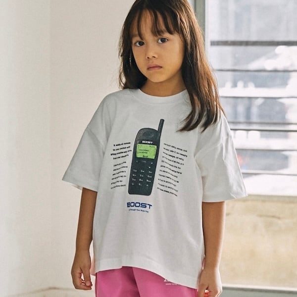 Boostock Phone T-Shirt【110-160cm】White