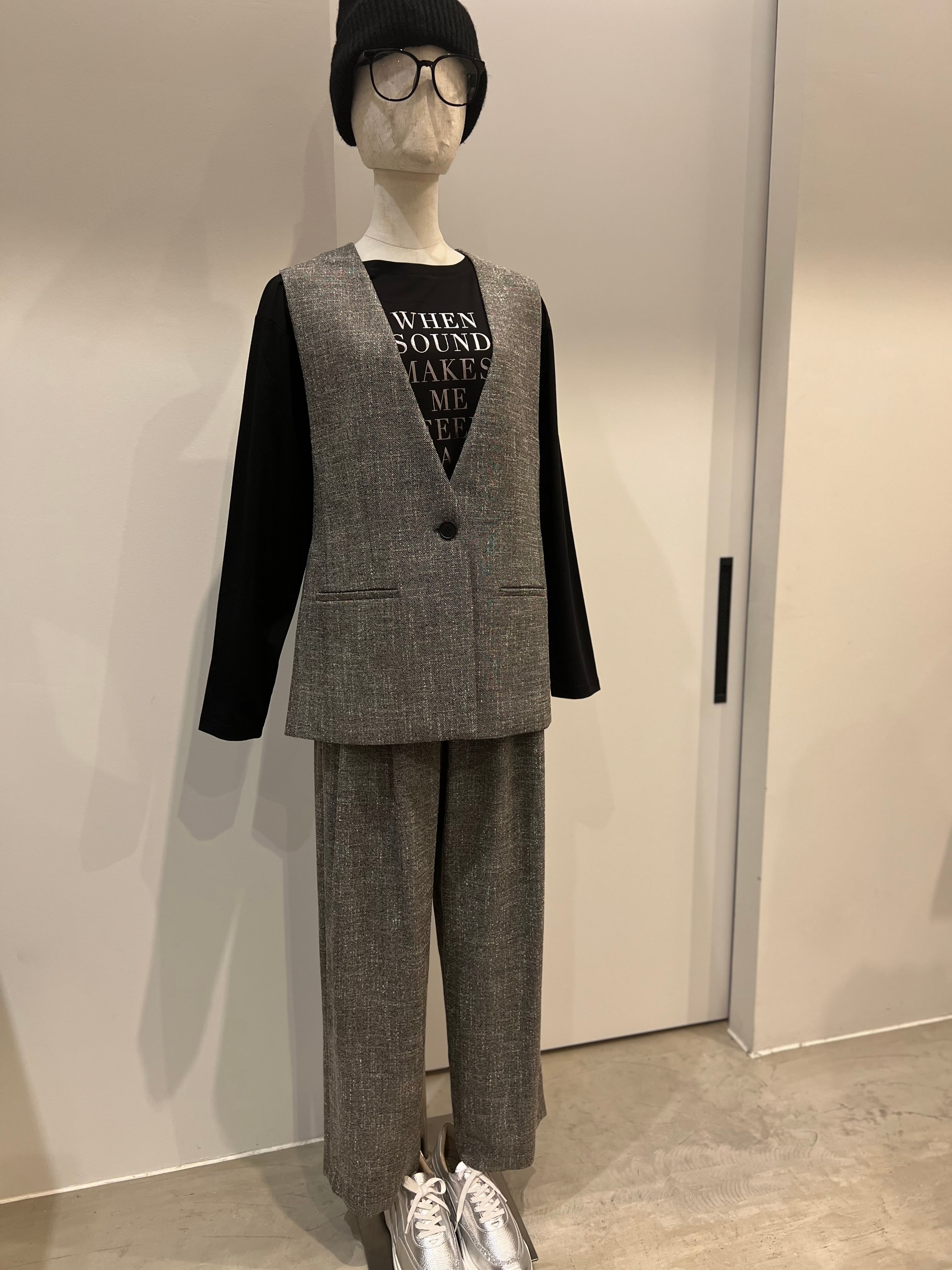 【PASSIONE】セットアップ可 ツイードライクツータックパンツ 536609