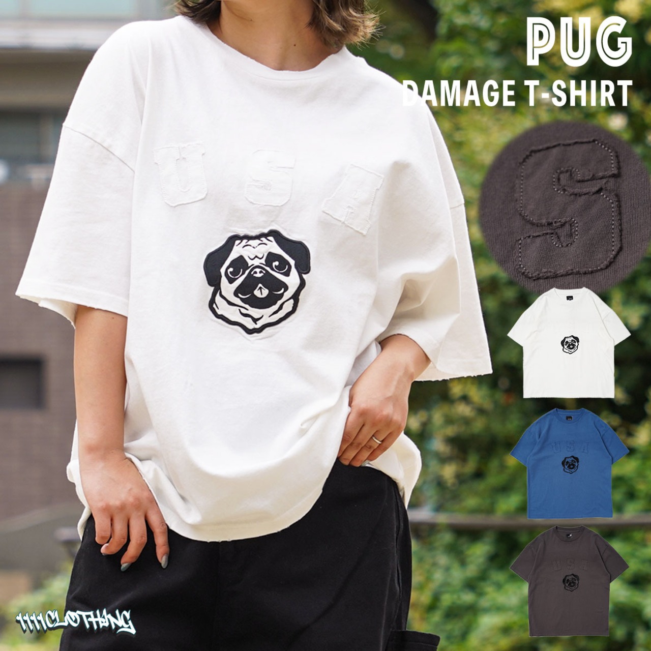＼SALE／◆パグ ダメージ Tシャツ◆ef-l02142e