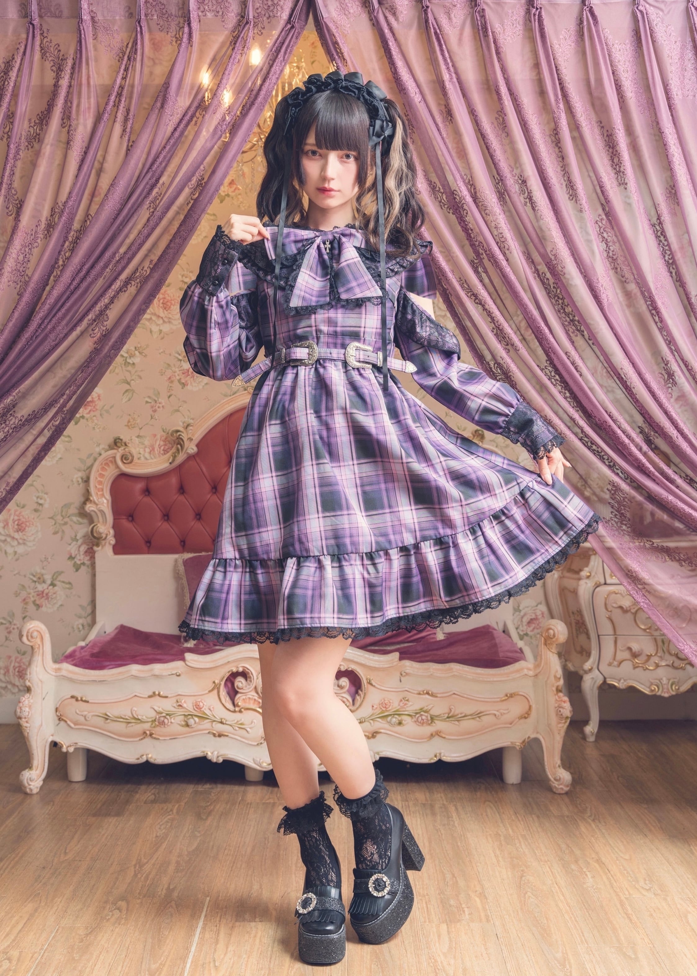 ManonMimie】Slit Sleeves Gothic Check OP | Manon Tokyo