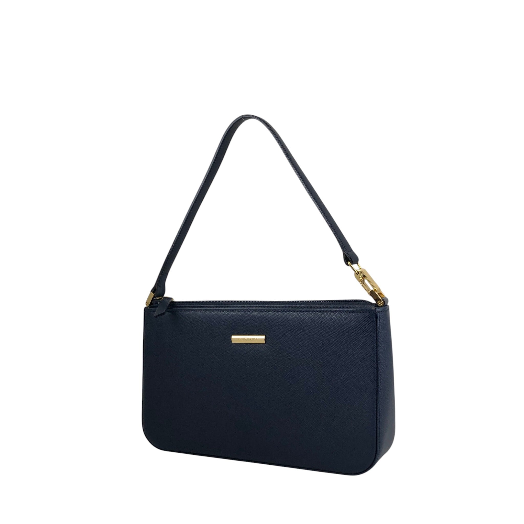 BURBERRY バーバリー ショルダーバッグ ネイビー プレートロゴ レザー