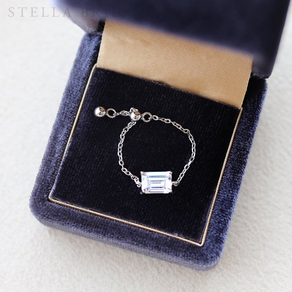 SV925＊エメラルドカット一粒キュービックジルコニアの華奢チェーン