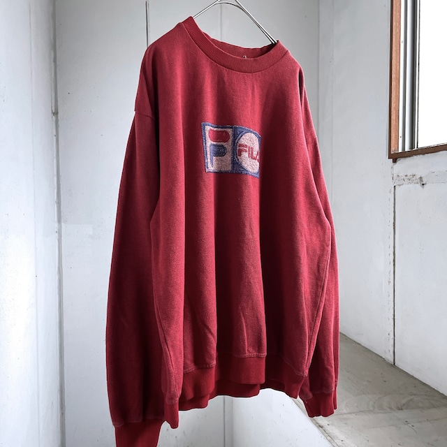 1990s FILA box logo printed dull red color vintage sweat