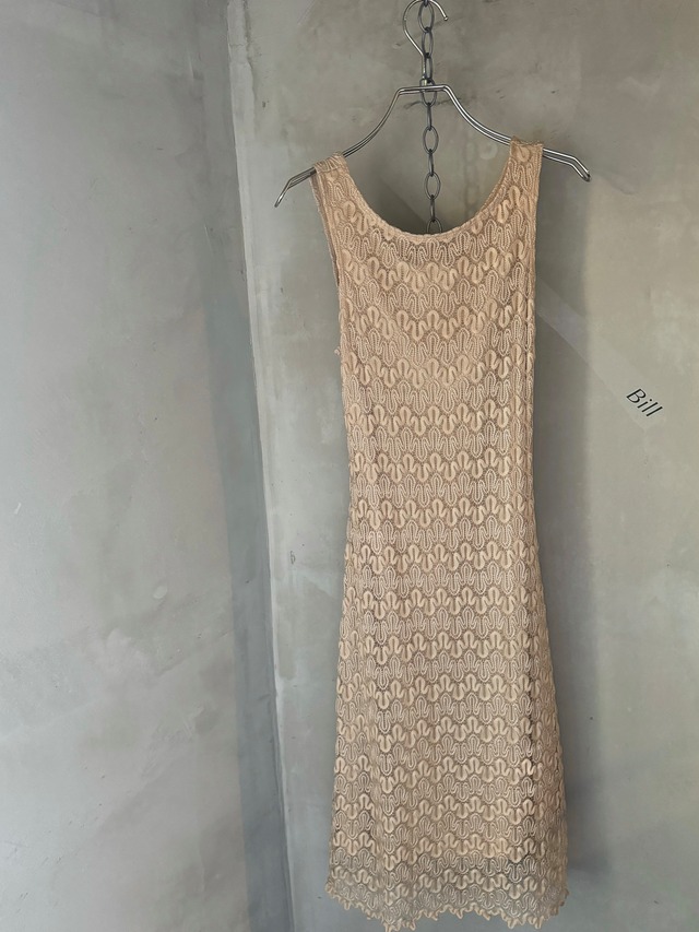 made in USA kirakira beige back ribbon dress(Bill vintage)