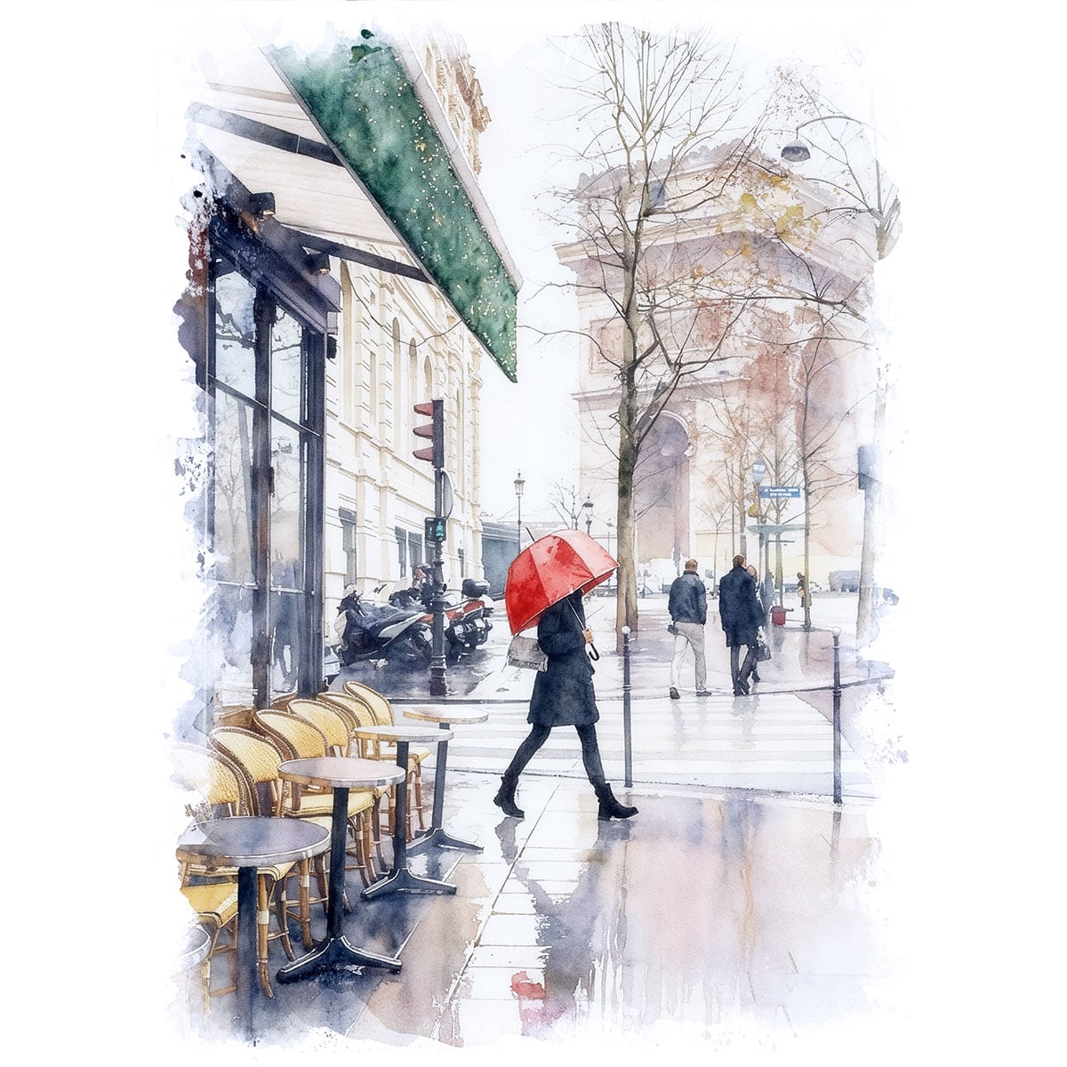 絵画 フランス 風景画(街並み) 雨の凱旋門 インテリアアート額付き 水彩画・油絵調 WAT0487