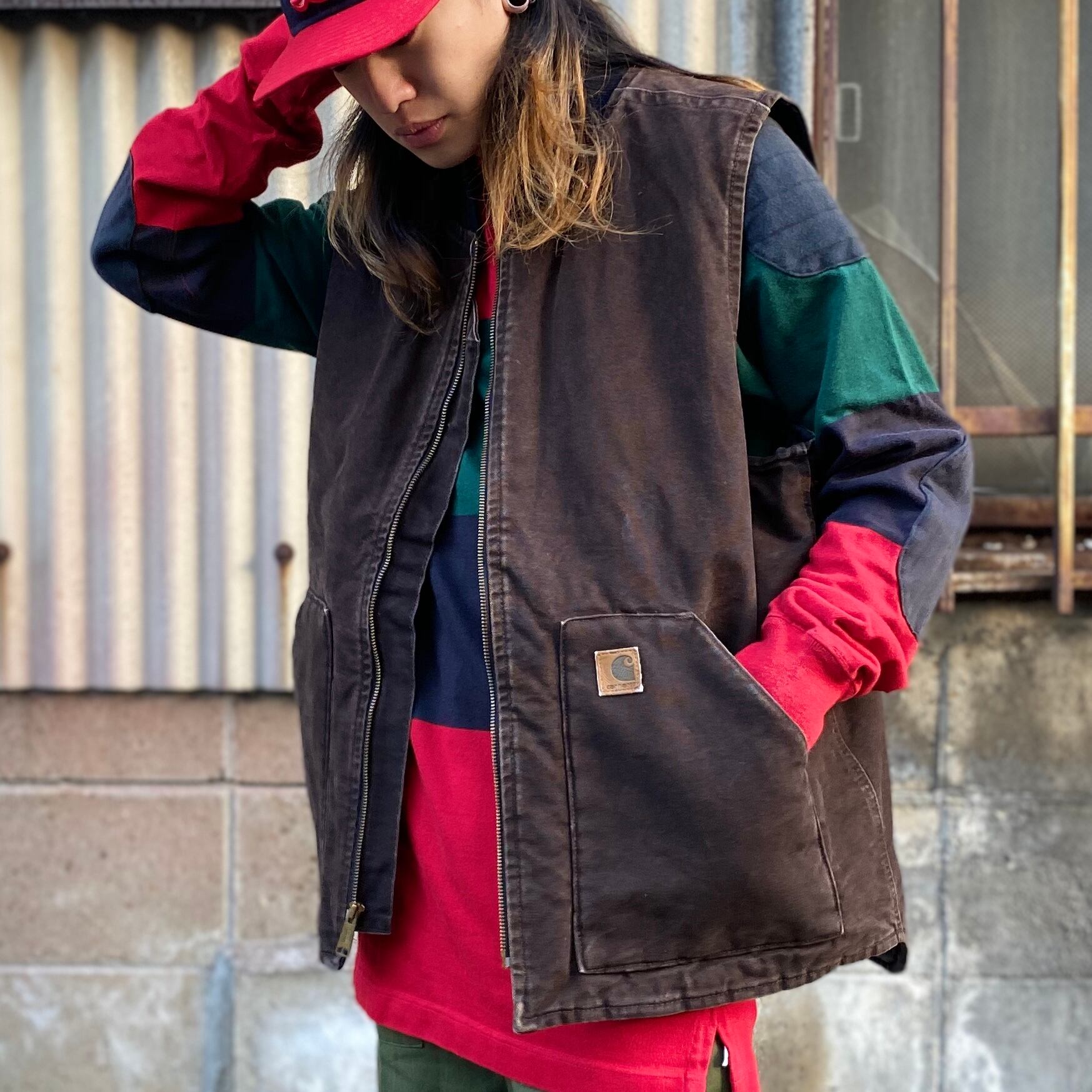 TALL ペンキ CARHATT カーハート ダックベスト L ブラウン TALL ペンキ CARHATT カーハート ダックベスト L ブラウン