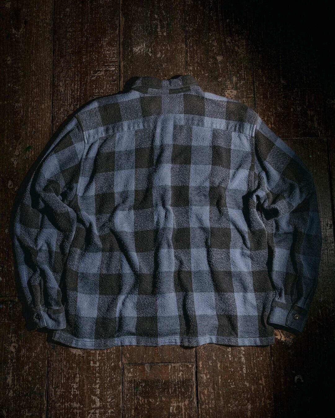 M】 used wash flannel check shirts/blue×black | BRIDGE