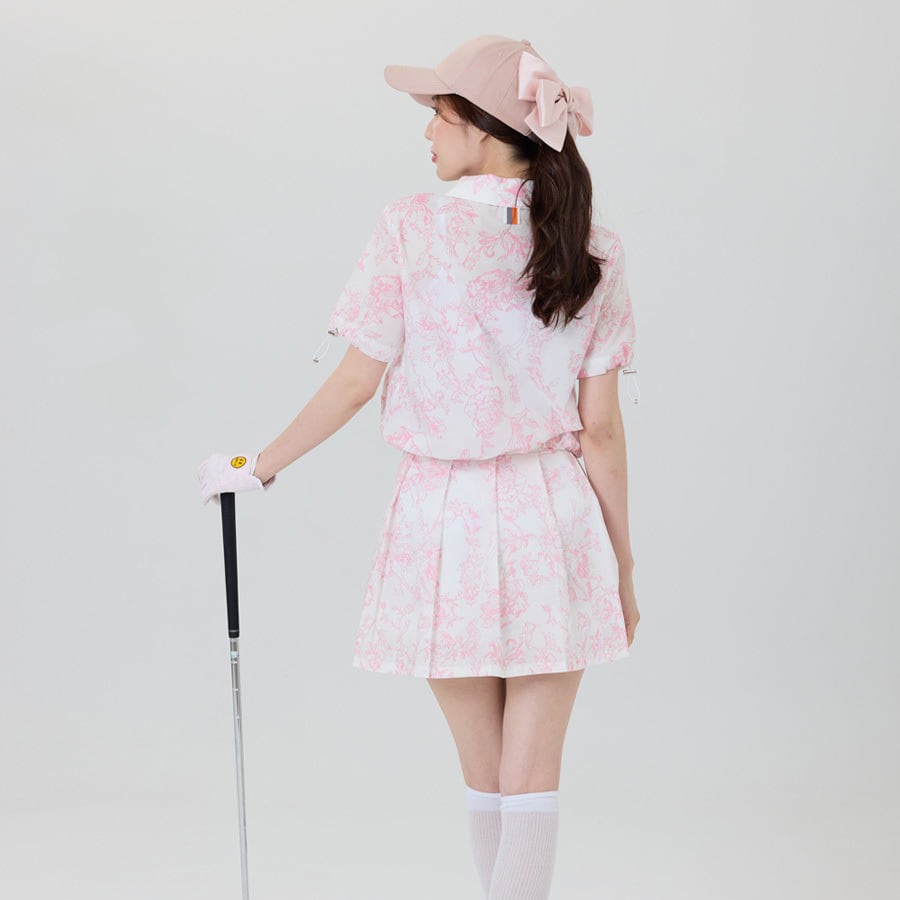 セール】フラワープリントドロストSET UP（ジップポロシャツ／プリーツ