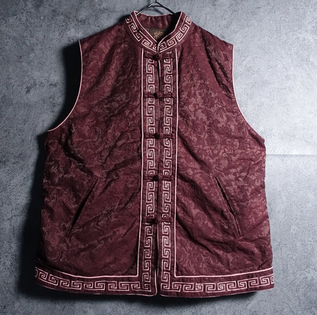 Wine Red Botanical Pattern Design China Vest