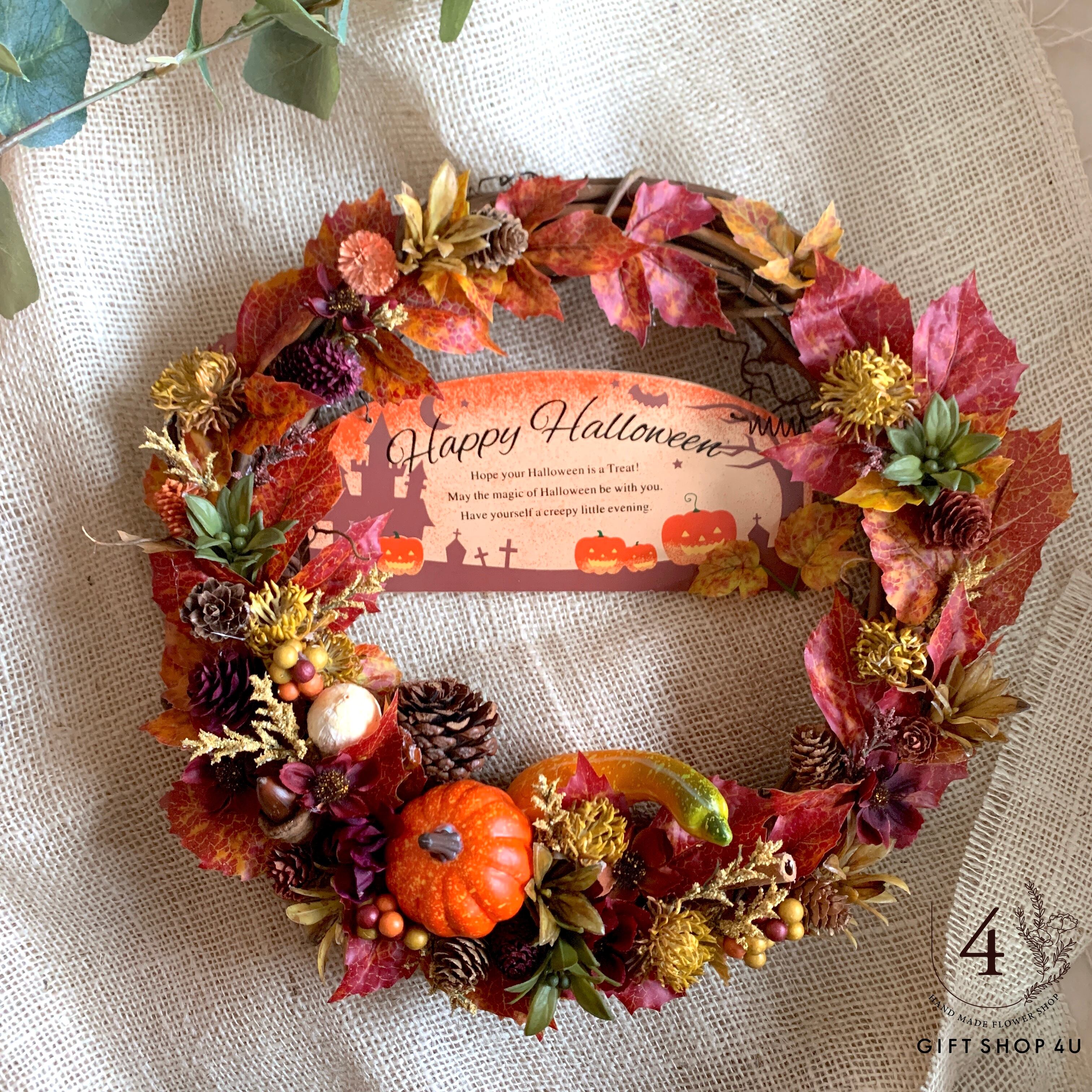 ハロウィン】直径30cm ハロウィンフラワーリース かぼちゃ