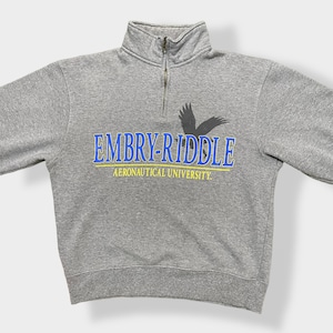 【JANSPORT】メキシコ製 カレッジ エンブリーリドル　航空大学 Embry-Riddle Aeronautical University ロゴ ハーフジップ スウェット プルオーバー MEDIUM ジャンスポーツ US古着