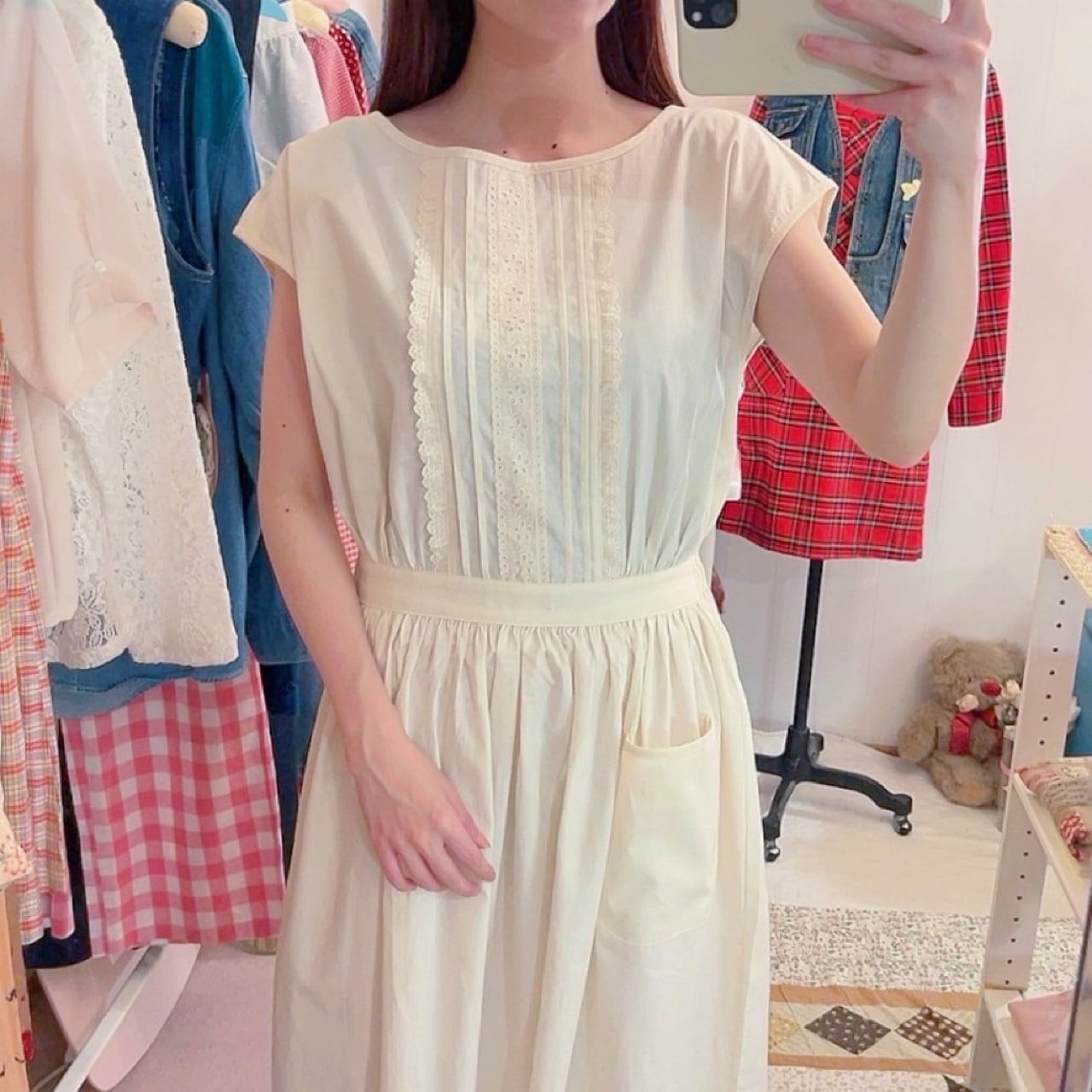 cotton lace back button one-piece
