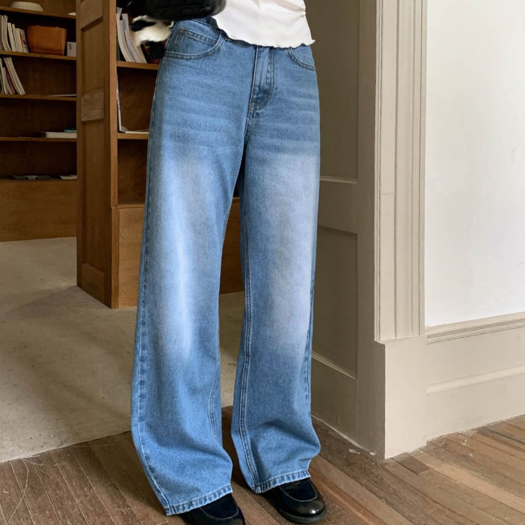 light blue jeans in horse wash