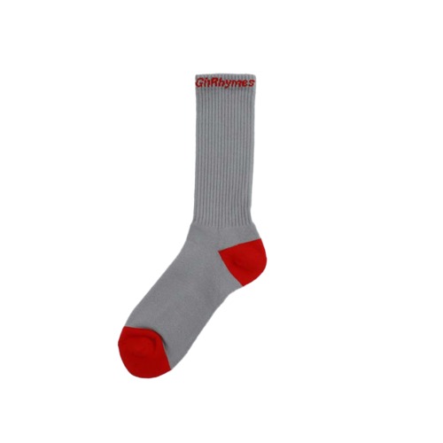 GINRHYMES/"TOP LINE LOGO"SOCKS[LONG]/GRAY RED
