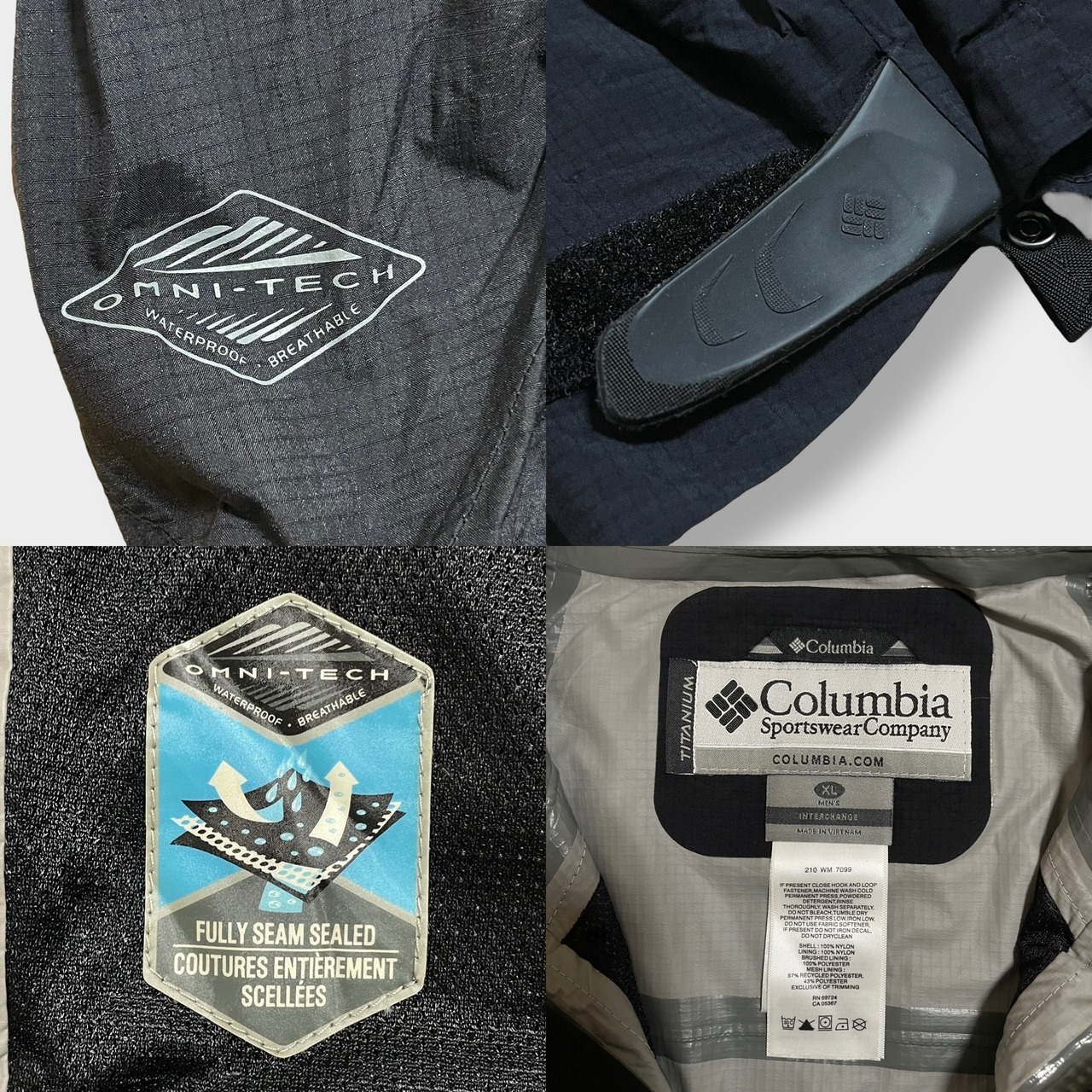 Columbia TITANIUM ナイロンジャケット マウンテンパーカー ライトアウター ジップアップ フルジップ ワンポイントロゴ XL ビッグサイズ オムニテック チタニウム 撥水 アウトドア コロンビア 黒 us古着