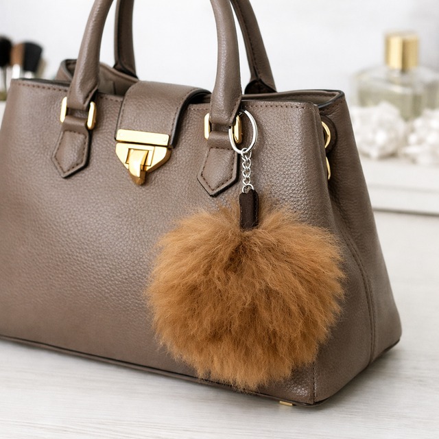 アルパカ純毛キーホルダー　ブラウン