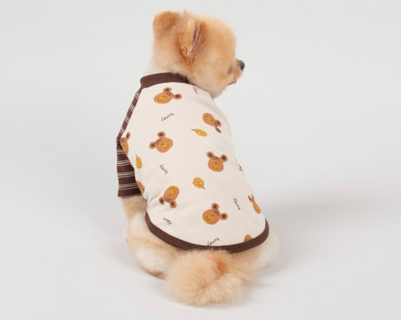 【SALE】 honey bear t-shirt 2color S ~ XL /  犬服 春夏 新作 ドッグウェア Tシャツ 長袖 可愛い 犬の服 コットン ストレッチ シンプル