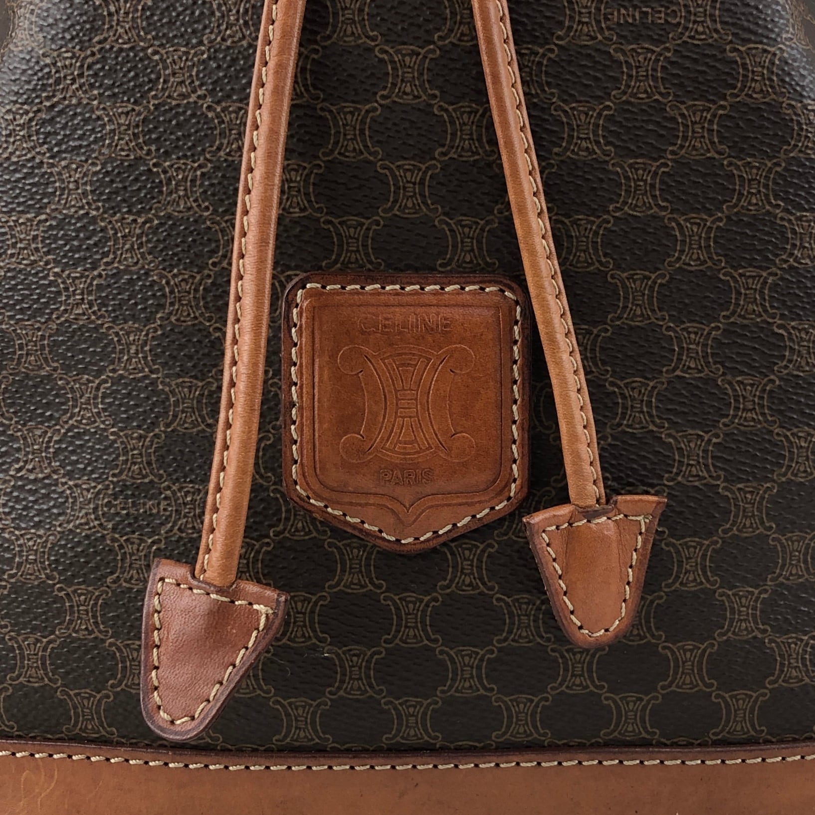 CELINE セリーヌ マカダム ショルダーバッグ ブラウン ブラゾン型押し