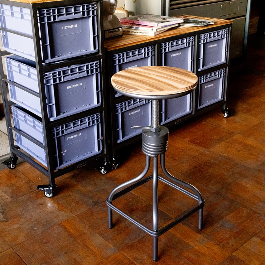 【2脚SET】FML ADJUSTABLE INDUSTRIAL STOOL|ウッド×アイアン 昇降スツール
