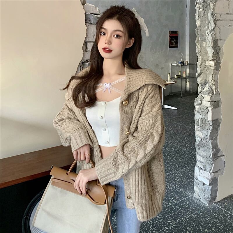 セーター レディースルーズスタンダードニットトップス スプリングスタイルカーディガンジャケット レトロ 春物 ブラックストロベリース28156200584