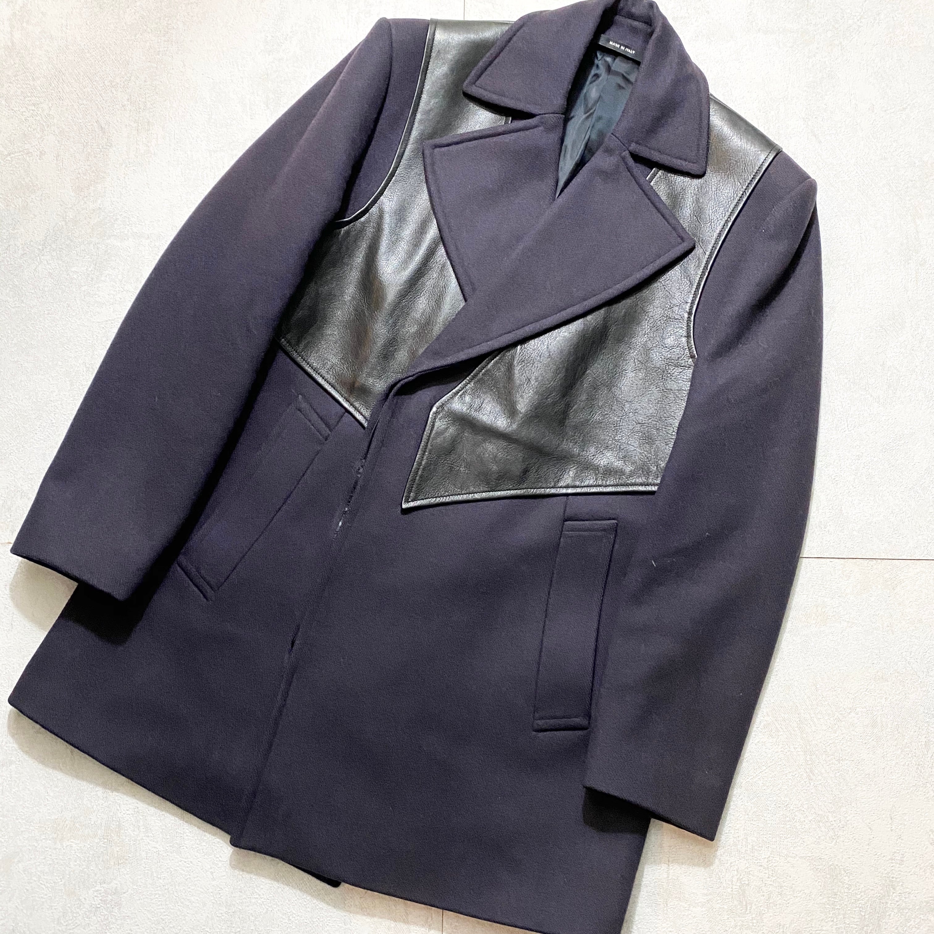 GIVENCHY by riccardo tisci leather switching wool coat | NOIR ONLINE