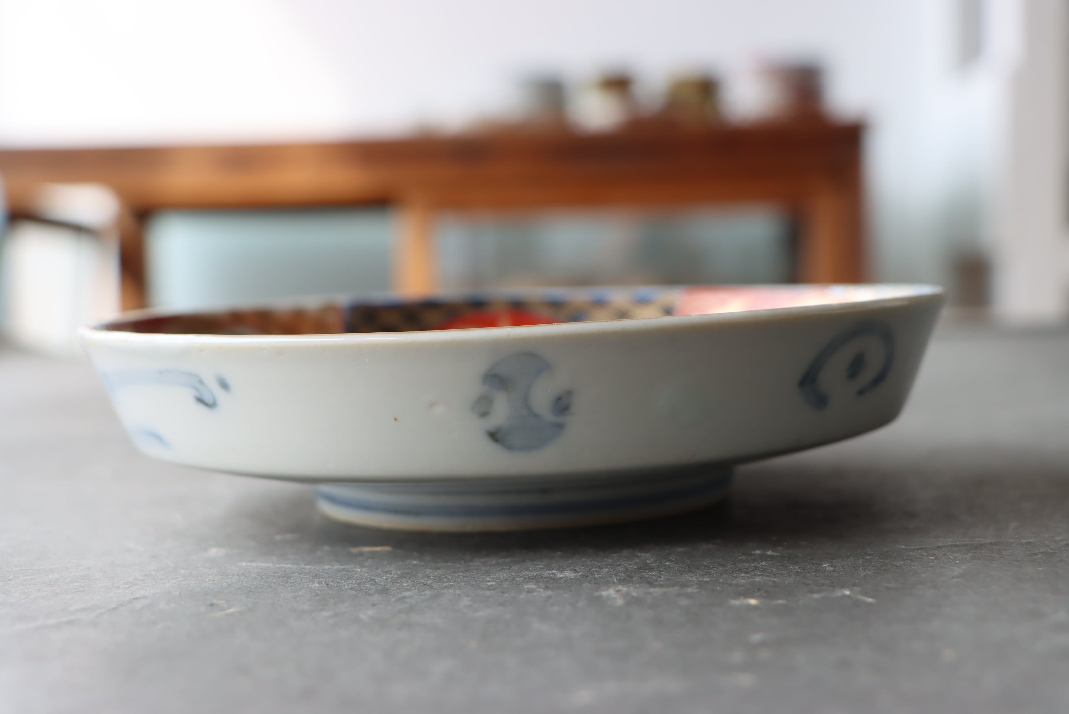 伊万里焼 色絵 桃手 花鶉文 中皿 五寸/Imari medium size plate | (有