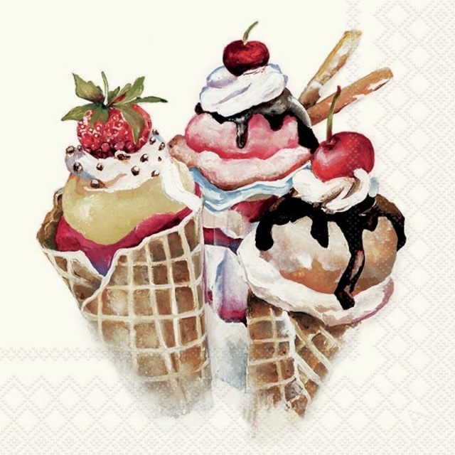 2024春夏【Ambiente】バラ売り2枚 ランチサイズ ペーパーナプキン Ice cream クリーム