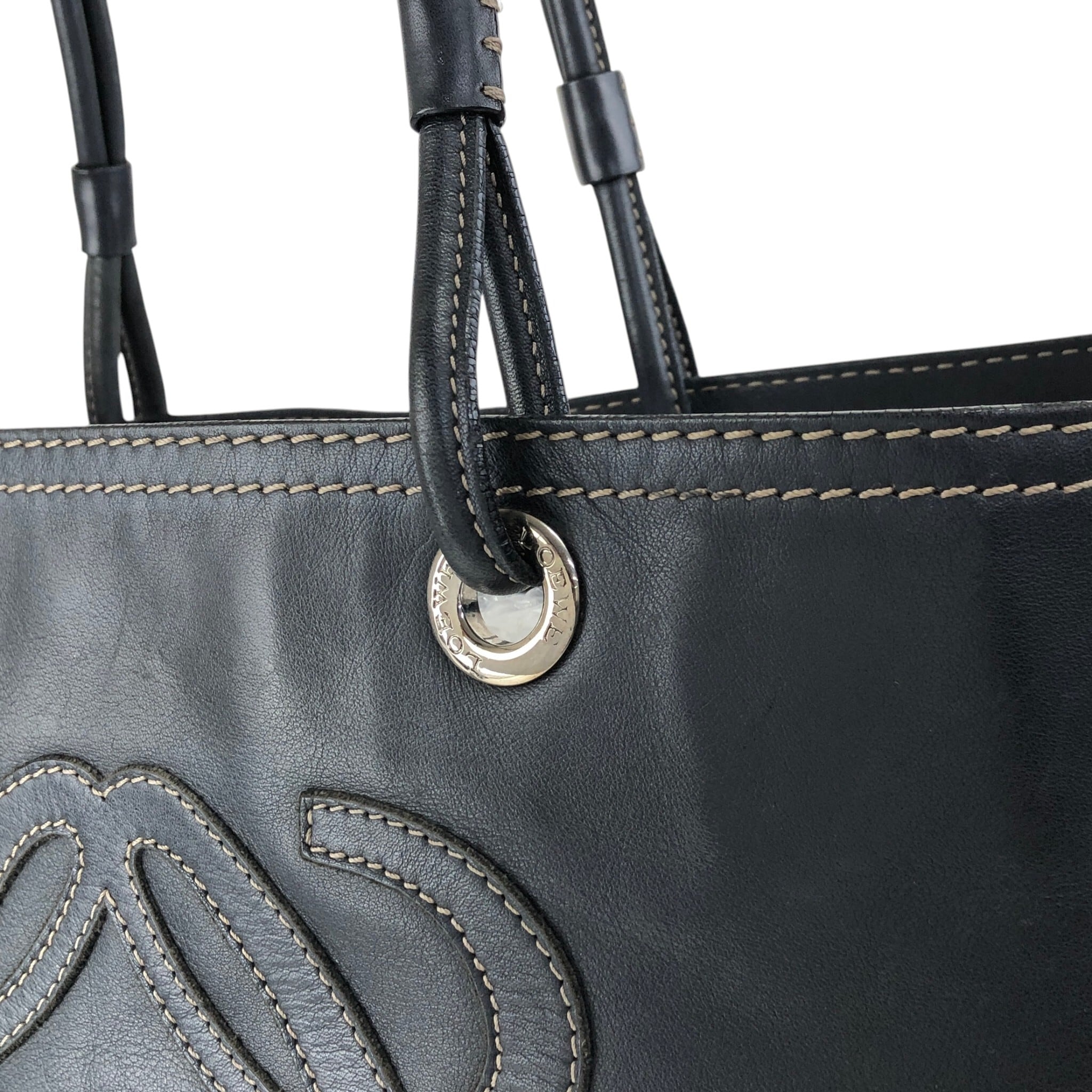 LOEWE ロエベ ハンドバッグ ブラック アナグラム レザー トートバッグ