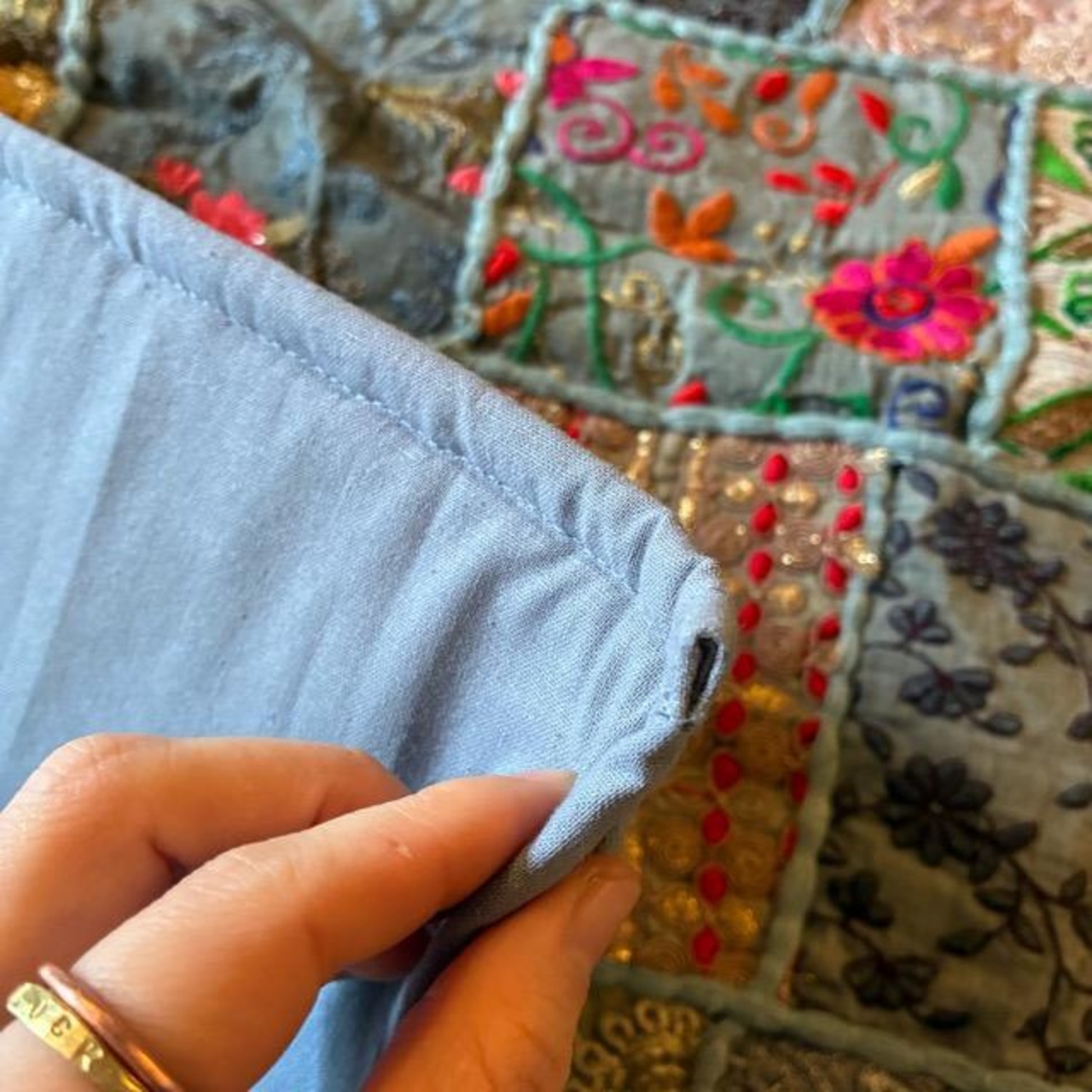 India Recycled sari patchwork mat 3color　インド　リサイクルサリーパッチワークマット　全3色　40×60cm　玄関マット　ミニマット　アソート　カラフル