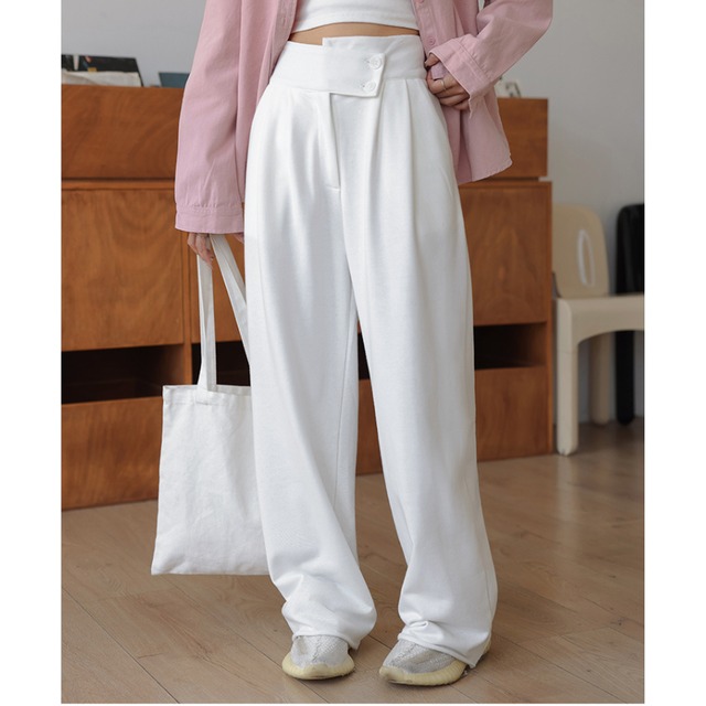 high-waist double button design wide leg pants L0495